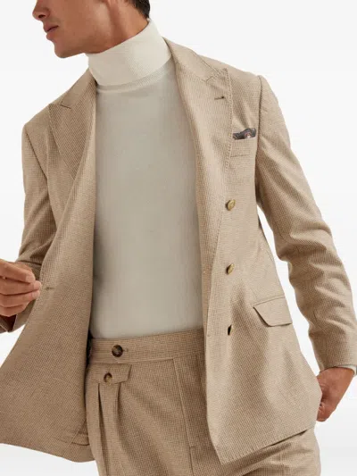Brunello Cucinelli Double-breasted Houndstooth Blazer In Neutral