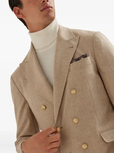 Brunello Cucinelli Double-breasted Houndstooth Blazer In Neutral