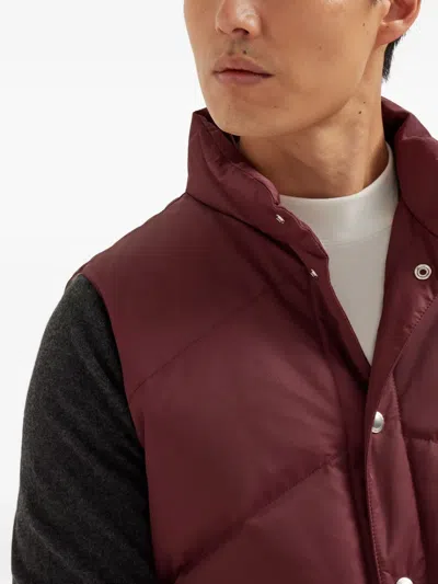 Brunello Cucinelli Padded Buttoned Gilet In Red