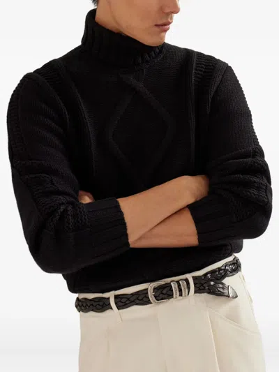 Brunello Cucinelli Cable-knit Cashmere Turtleneck Sweater In Black