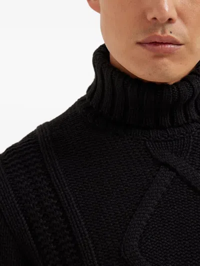 Brunello Cucinelli Cable-knit Cashmere Turtleneck Sweater In Black