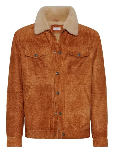 Brunello Cucinelli Shearling-collar Jacket In Brown