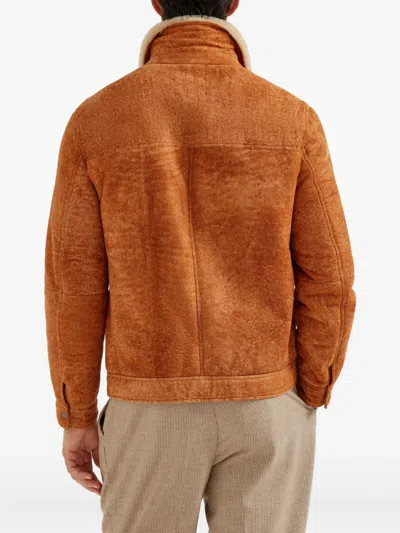 Brunello Cucinelli Shearling-collar Jacket In Brown