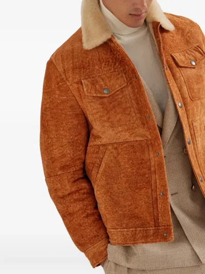 Brunello Cucinelli Shearling-collar Jacket In Brown