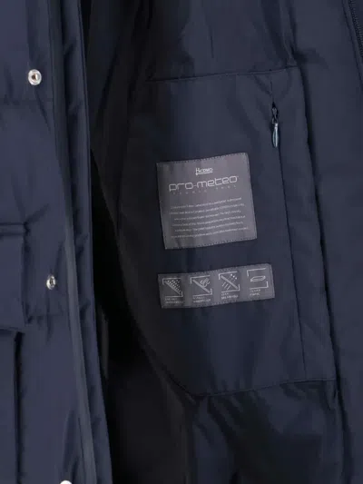 Herno Long Quilted Jacket With Hood And Pockets In Blue
