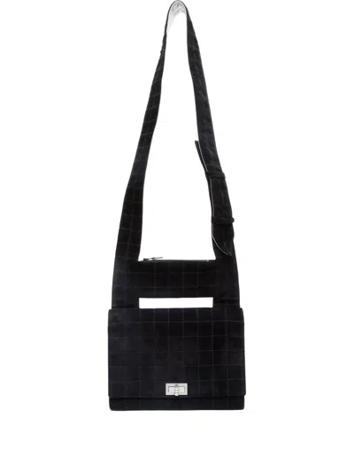 Pre-owned Chanel 2003-2004 Chocolate Bar Suede Shoulder Bag In Black