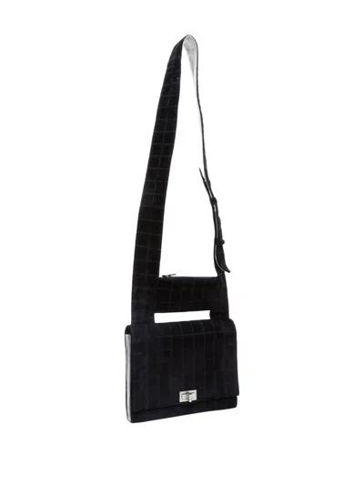 Pre-owned Chanel 2003-2004 Chocolate Bar Suede Shoulder Bag In Black