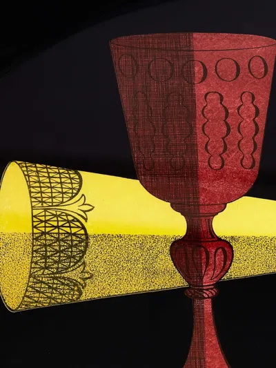 Fornasetti Bicchieri Oval No.146 Decorative Tray (55cm X 41cm) In Black