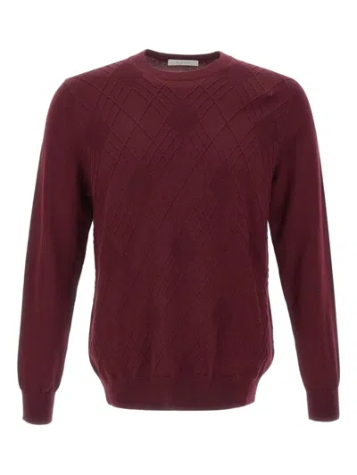 Diktat Diamond-pattern Crew-neck Sweater In Red