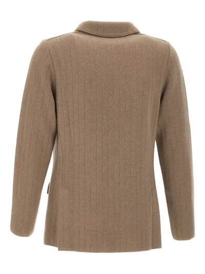 Lardini Ribbed Double-breasted Blazer In Brown