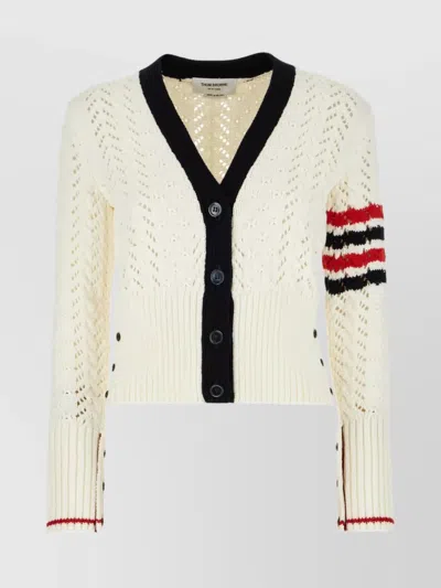 Thom Browne Textured Knit Cardigan Featuring Contrast Trim In Multi