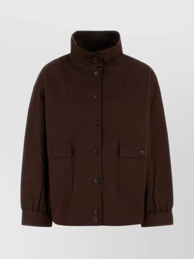 Prada Gabardine Jacket With Long Sleeves And Pockets In Brown