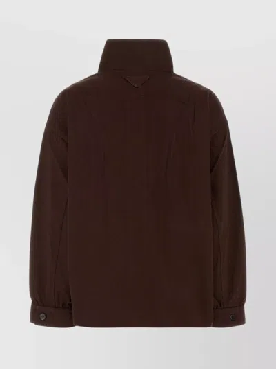 Prada Gabardine Jacket With Long Sleeves And Pockets In Brown