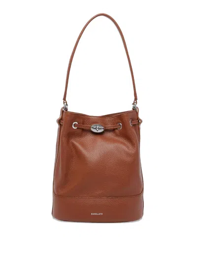 Zanellato Textured Leather Shoulder Bag With Metal Hardware In Purple