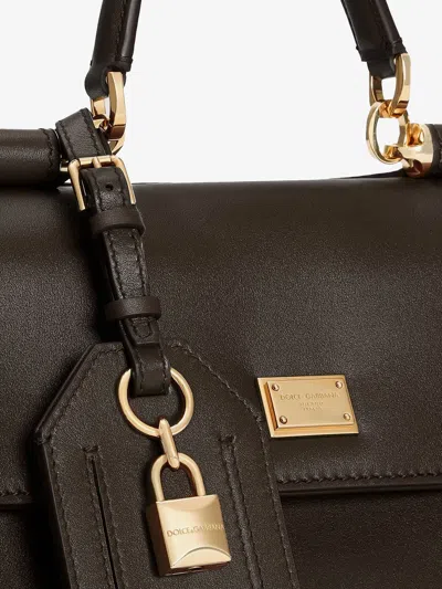 Dolce & Gabbana Women Brown Handbag With Key And Padlock Detail And Adjustable And Removable Shoulde In Black