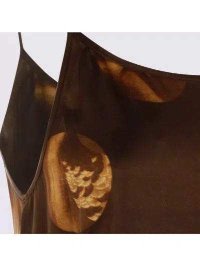 Uma Wang Abstract Print Slip Dress With Spaghetti Straps In Brown