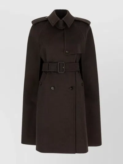 Burberry Cashmere Coat With Belted Waist And Epaulettes In Brown