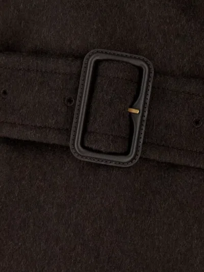 Burberry Cashmere Coat With Belted Waist And Epaulettes In Brown