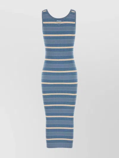 Prada Cotton Blend Dress Featuring Ribbed Texture In Blue