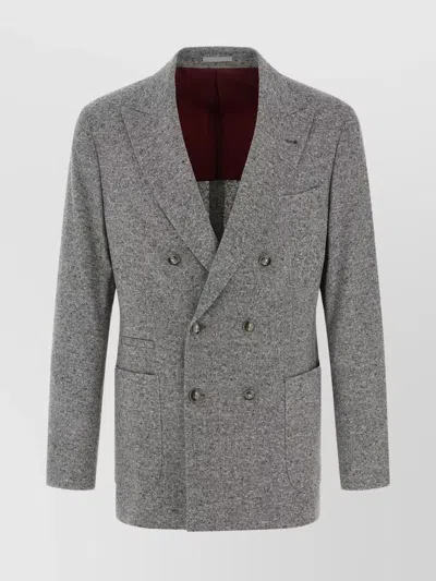 Brunello Cucinelli Tailored Double-breasted Blazer Featuring Pockets In Gray