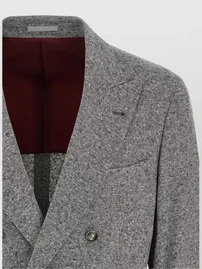 Brunello Cucinelli Tailored Double-breasted Blazer Featuring Pockets In Gray