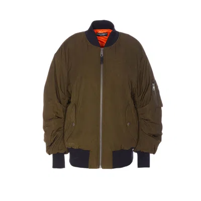 Dolce & Gabbana Down Jacket With Crewneck And Pockets In Brown