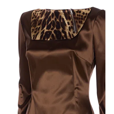 Dolce & Gabbana Stretch Satin Dress In Brown