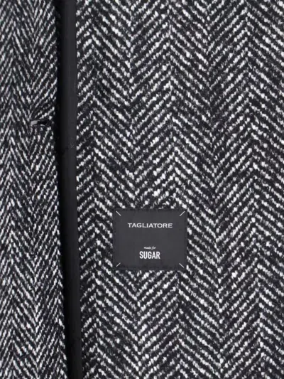 Tagliatore Herringbone Pattern Long Length Jacket In Gray