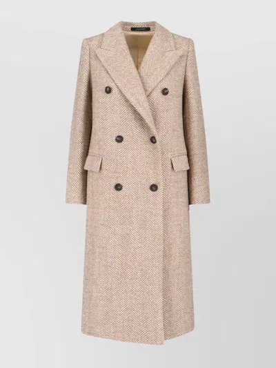 Tagliatore Tailored Beige Coat With Lapel Collar And Button Closures In Brown
