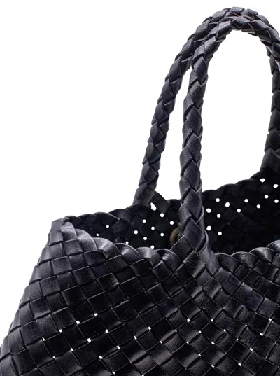 Dragon Diffusion Santa Croce Black Handbag With Two Top Handles And Interwoven Design In Leather Woman In Blue