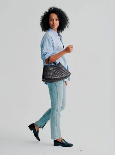 Dragon Diffusion Santa Croce Black Handbag With Two Top Handles And Interwoven Design In Leather Woman In Blue