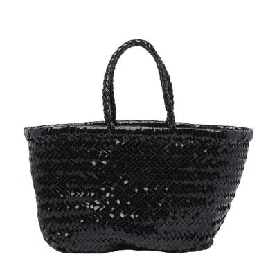 Dragon Diffusion Woven Effect Hand Bag With Two Handles In Black