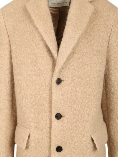 Dries Van Noten Beige Mohair Coat In White
