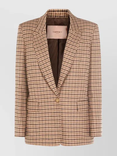 Twinset Checked Blazer With Front Pockets And Long Sleeves In Multi