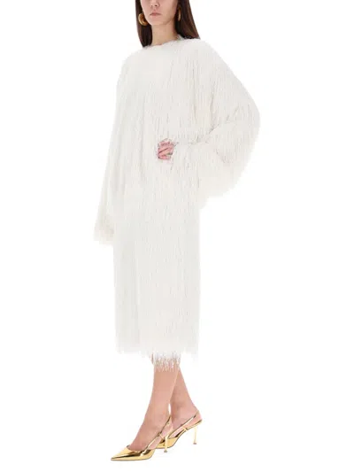 Dries Van Noten White Midi Skirt With Fringes In White