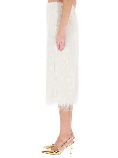 Dries Van Noten White Midi Skirt With Fringes In White