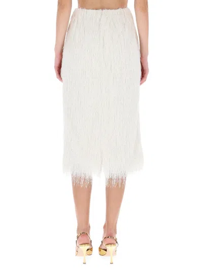 Dries Van Noten White Midi Skirt With Fringes In White