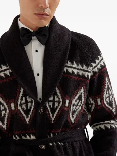 Brunello Cucinelli Geometric-jacquard Belted Cardigan In Black