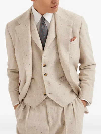 Brunello Cucinelli Diagonal Twill Unconstructed Blazer In Neutral