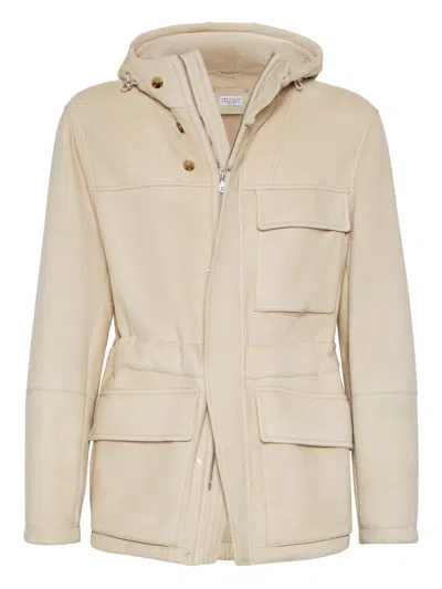 Brunello Cucinelli Shearling Parka In Neutral
