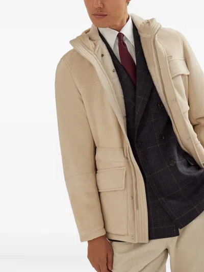 Brunello Cucinelli Shearling Parka In Neutral