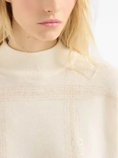 Brunello Cucinelli Sequin-embellished Stripe Wool-cashmere Sweater In Neutral