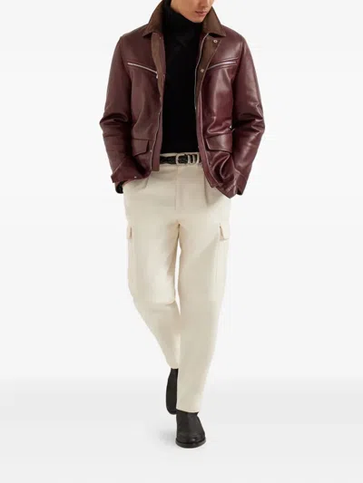 Brunello Cucinelli Nappa Leather Field Jacket In Red