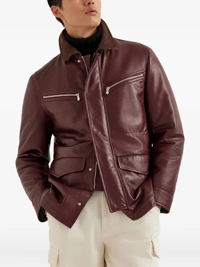 Brunello Cucinelli Nappa Leather Field Jacket In Red