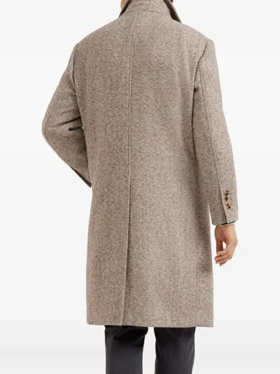 Brunello Cucinelli Chevron-pattern Single-breasted Coat In Brown
