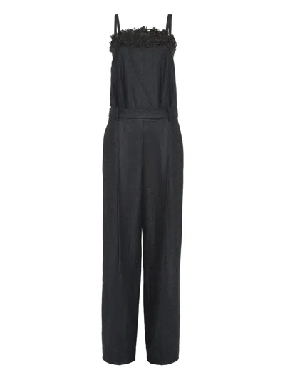 Brunello Cucinelli Lace-detail Wide-leg Jumpsuit In Gray