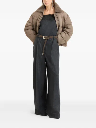 Brunello Cucinelli Lace-detail Wide-leg Jumpsuit In Gray