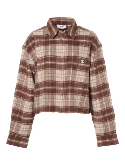Pre-owned Celine 2020-2025s Plaid Buttoned Shirt In Brown