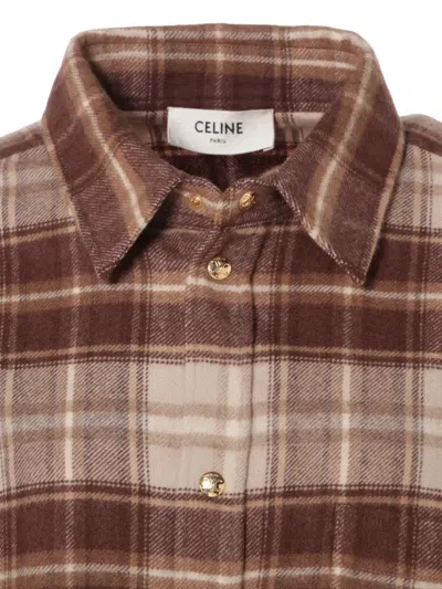 Pre-owned Celine 2020-2025s Plaid Buttoned Shirt In Brown