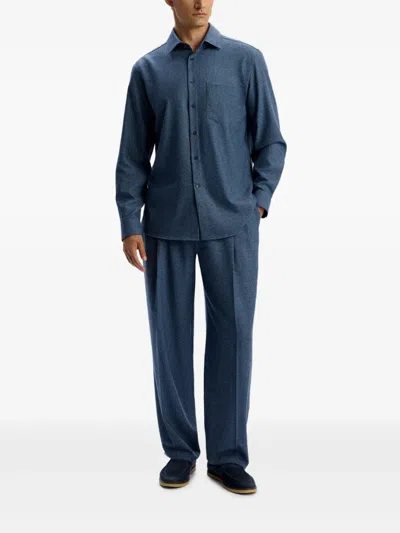 12 Storeez Drago Chest-pocket Wool Shirt In Blue